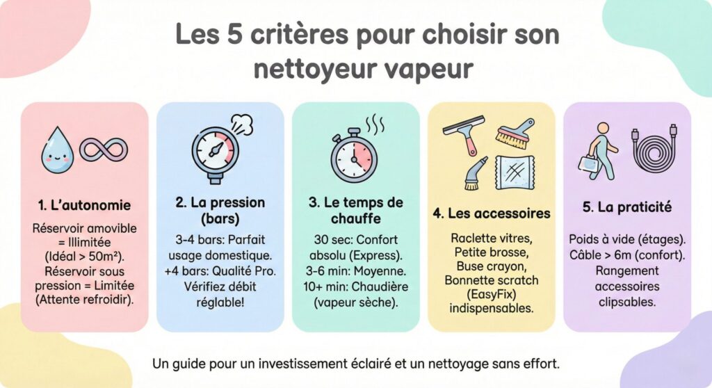 Infographie Les 5 critères clés pour choisir son nettoyeur vapeur