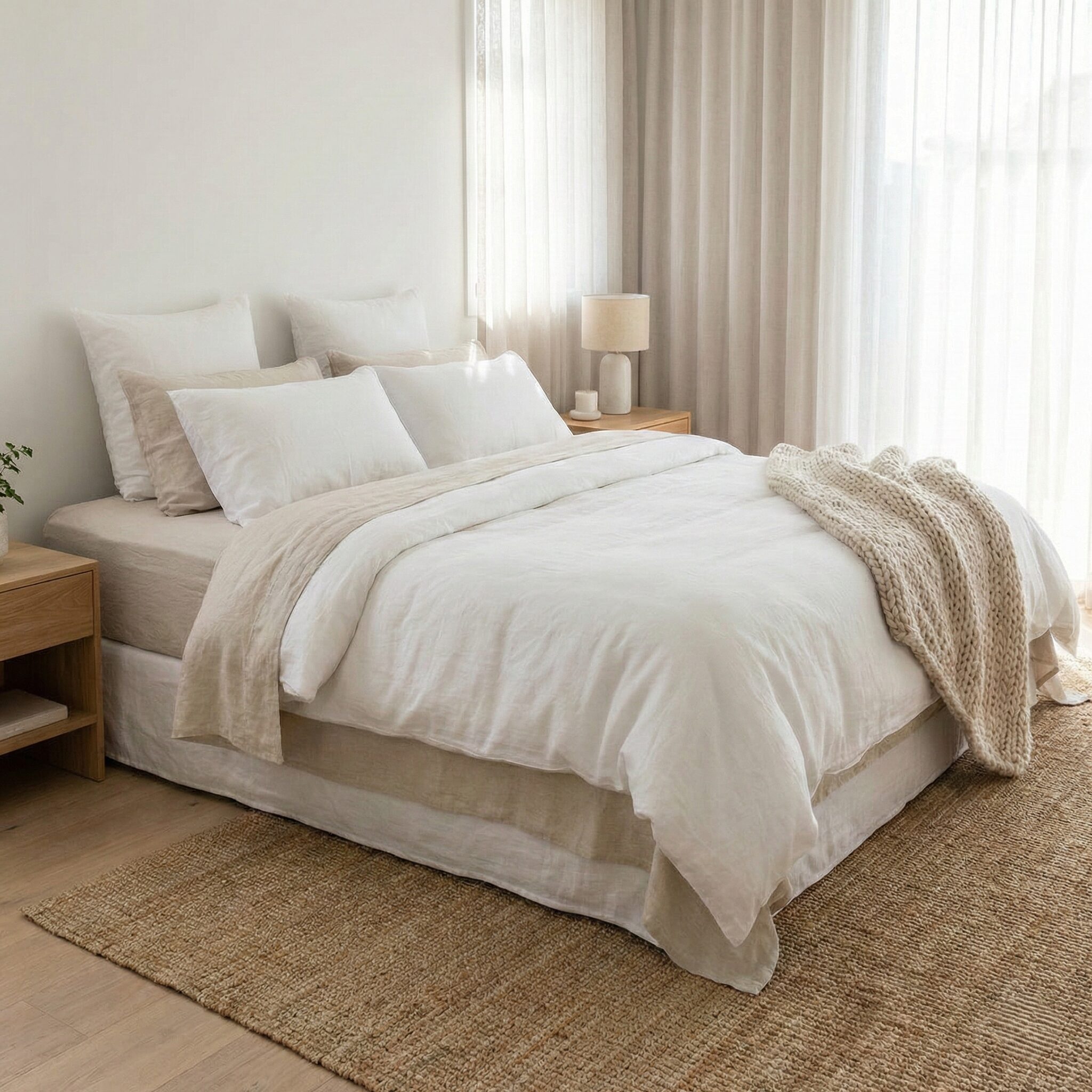 Chambre zen avec lit bien fait