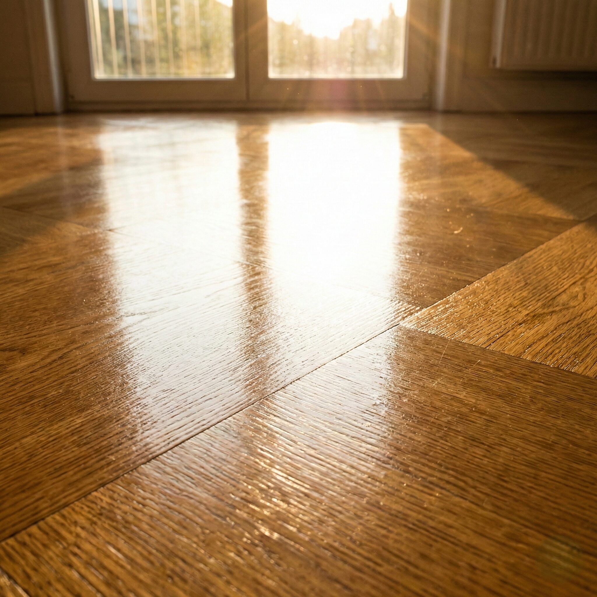Parquet propre sous les rayons du soleil