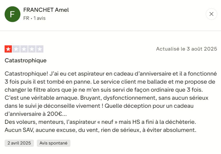 Avis aspirateurs Moonoa Amel