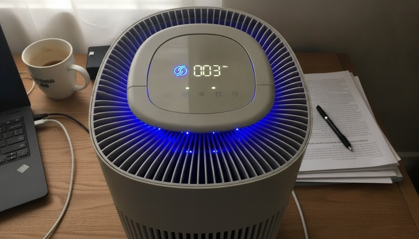 Les commandes tactiles sur le dessus du purificateur d'air Sans. Les commandes tactiles sur le dessus du purificateur d'air Sans.