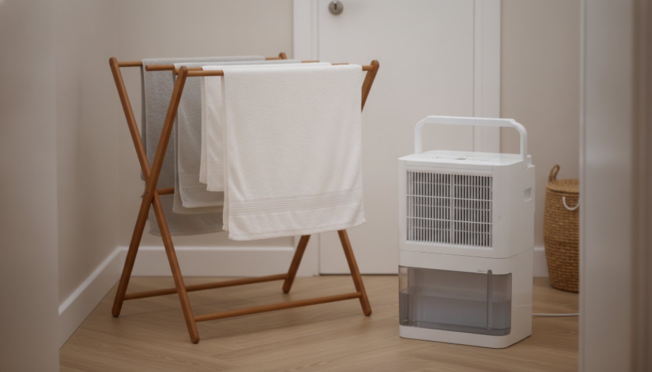 Déshumidificateur à côté du linge qui sèche