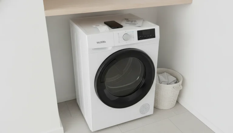 Sèche-linge Valberg avec ticket de caisse et notice dessus